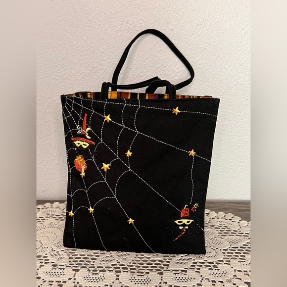 Longaberger Handbags - Longaberger Black Halloween tote bag with cute witch spider with handles.